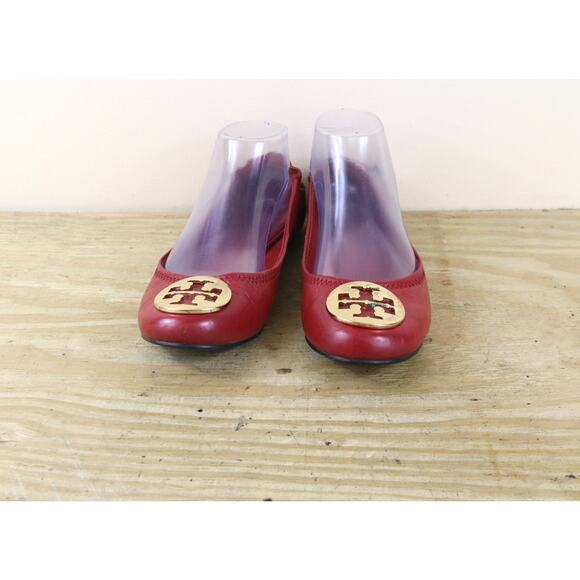 Tory Burch Red Reva Flats with Gold Logo - Picture 2 of 11